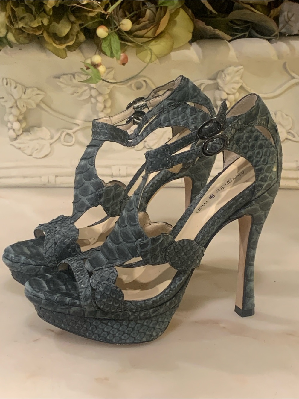 Alexandre Birman Blue Snakeskin Heels Size 6